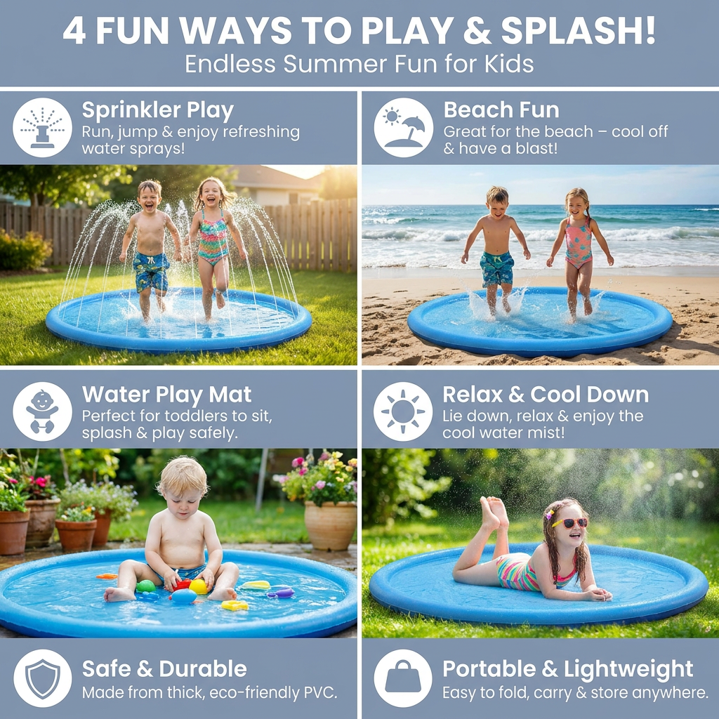 Inflatable Kids Splash Pad with Sprinkler – Outdoor Water Play Mat for Garden & Beach