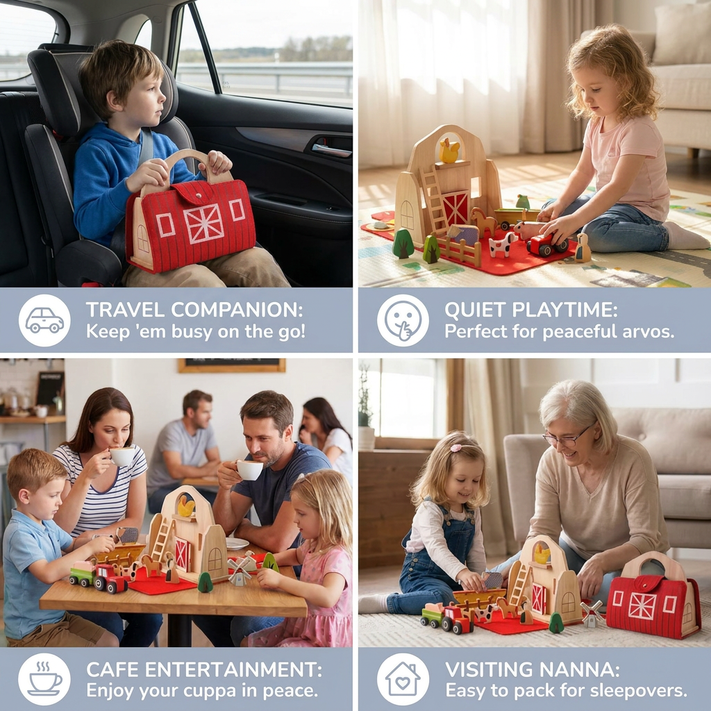Montessori Wooden & Felt Farm Travel Toy – Perfect for On-the-Go Play