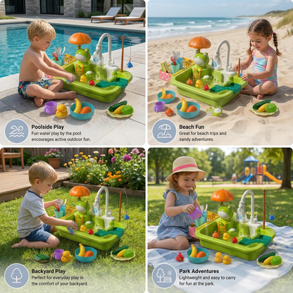 Kids Play Kitchen Sink Set with Running Water & Fishing Game