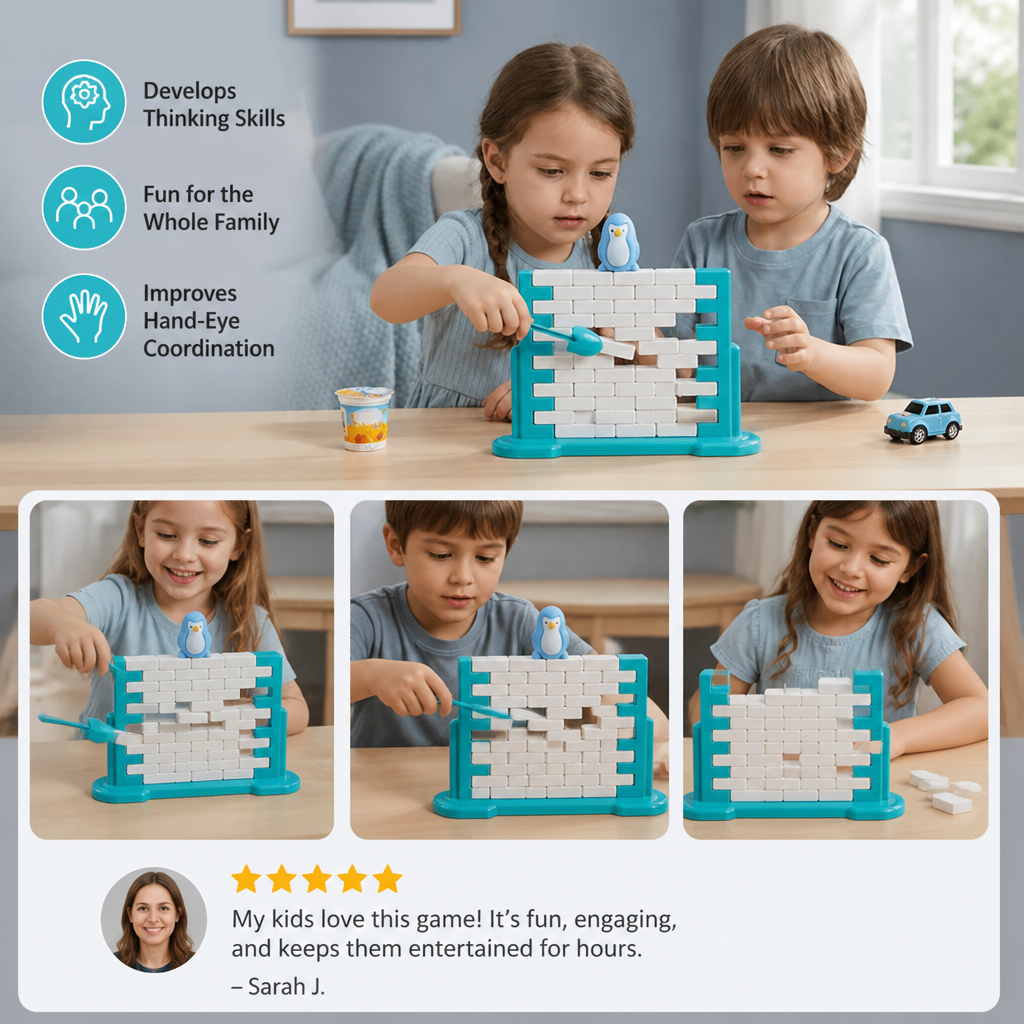 Penguin Brick Push Balance Family Game