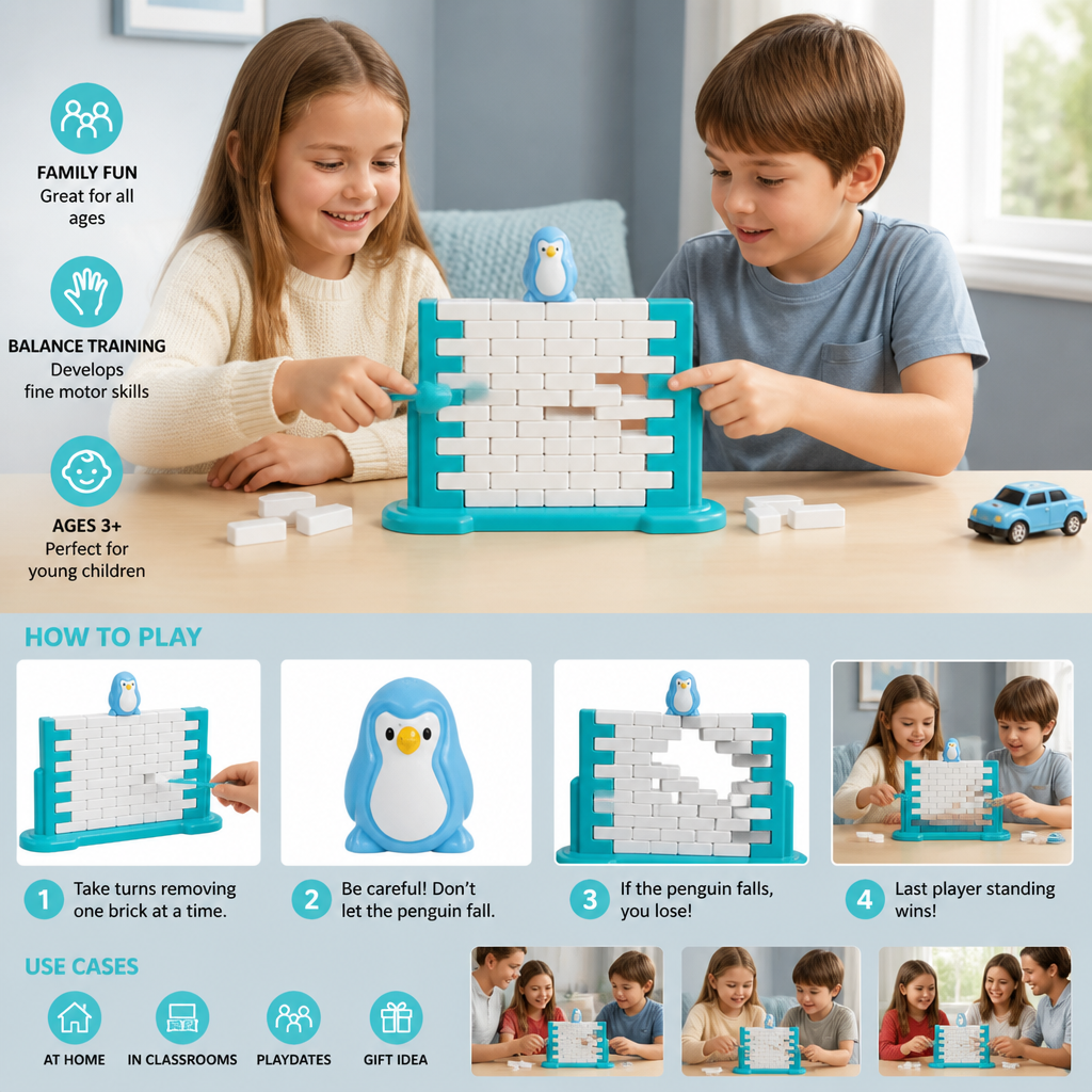 Penguin Brick Push Balance Family Game