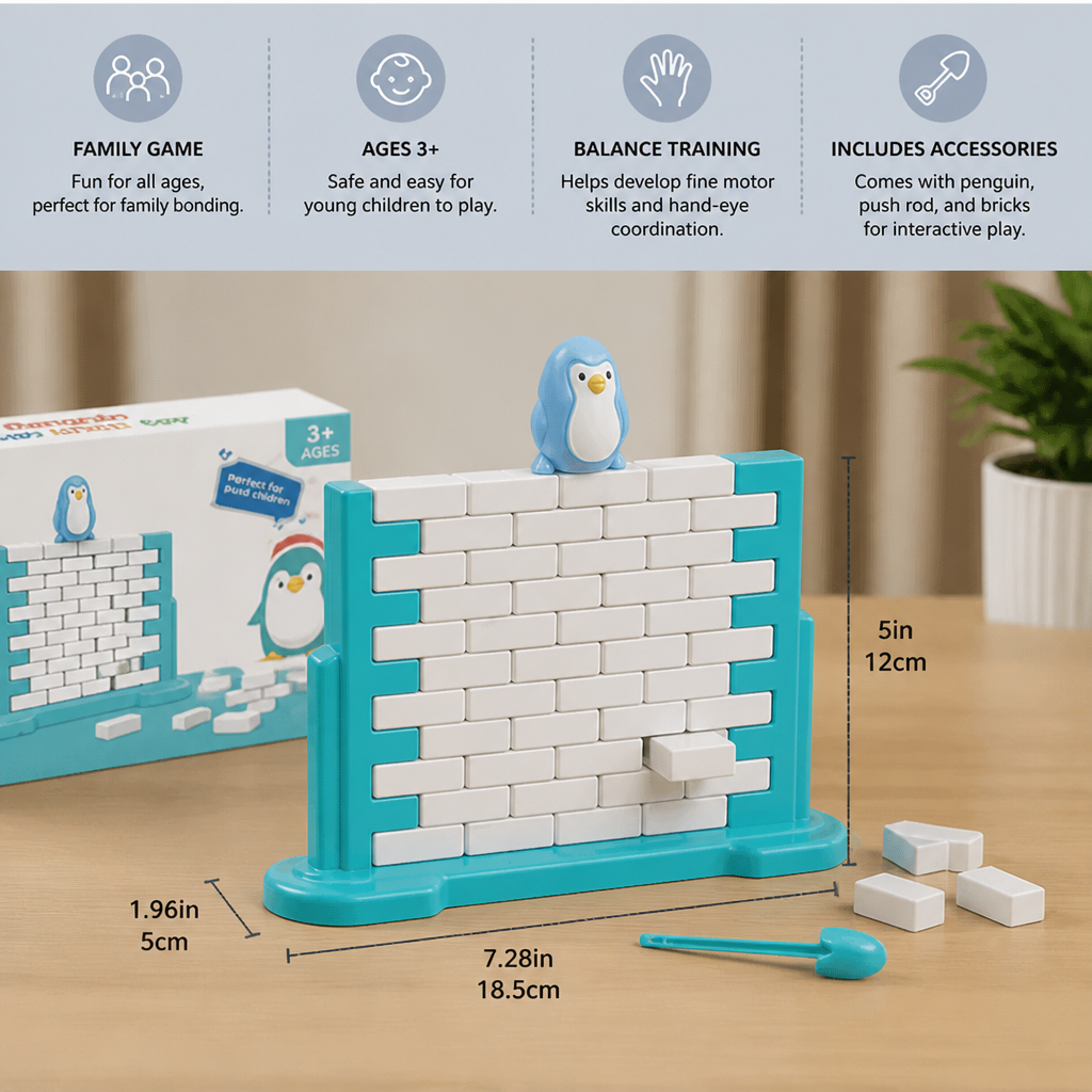 Penguin Brick Push Balance Family Game