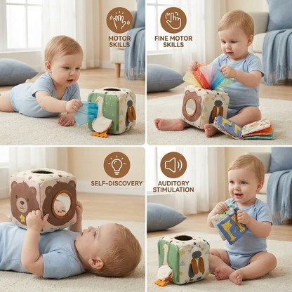 Montessori Baby Sensory Tissue Box – Soft Crinkle & Touch Activity Toy