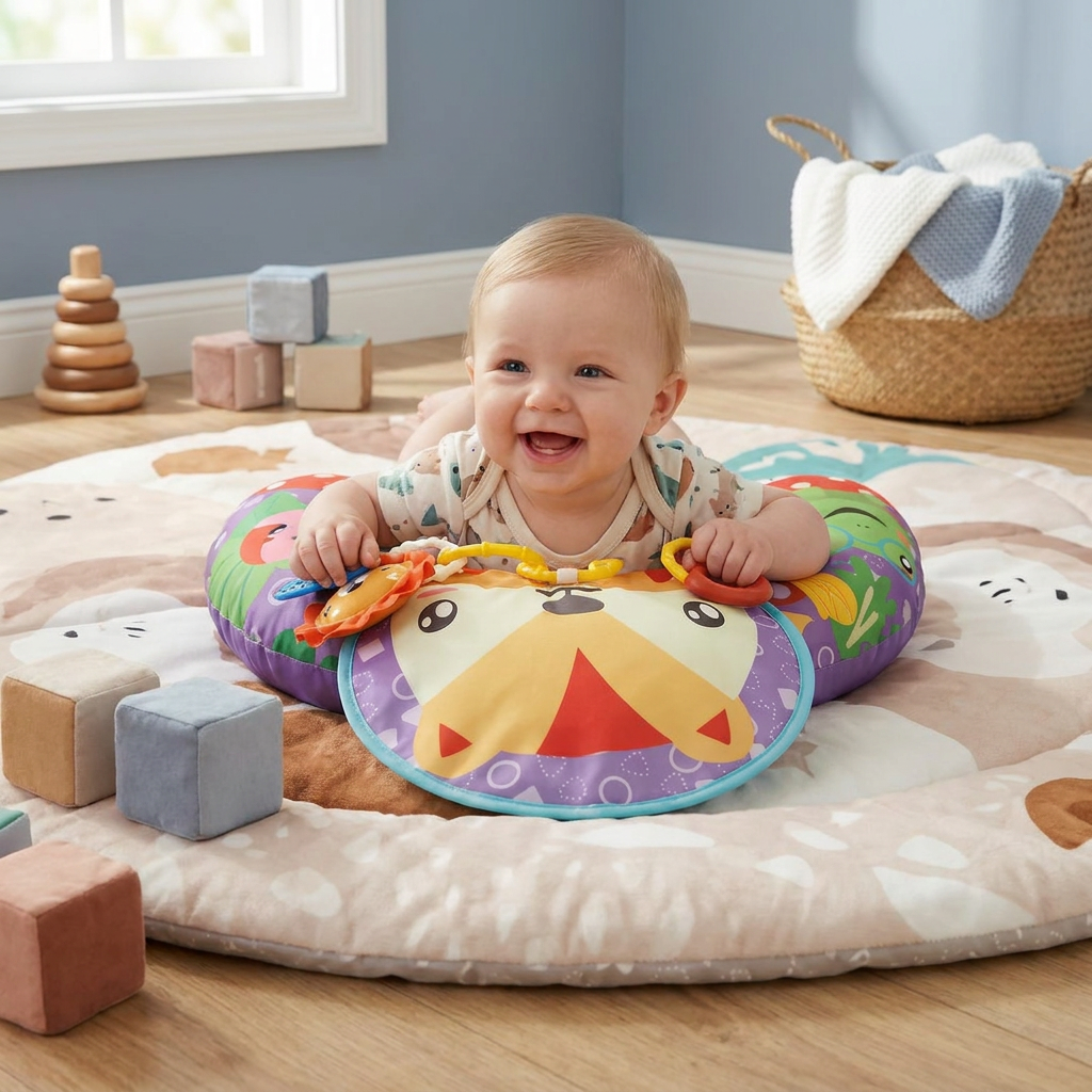 Baby Training Pillow for Tummy Time with Play Arch – Supports Sensory Development & Early Growth