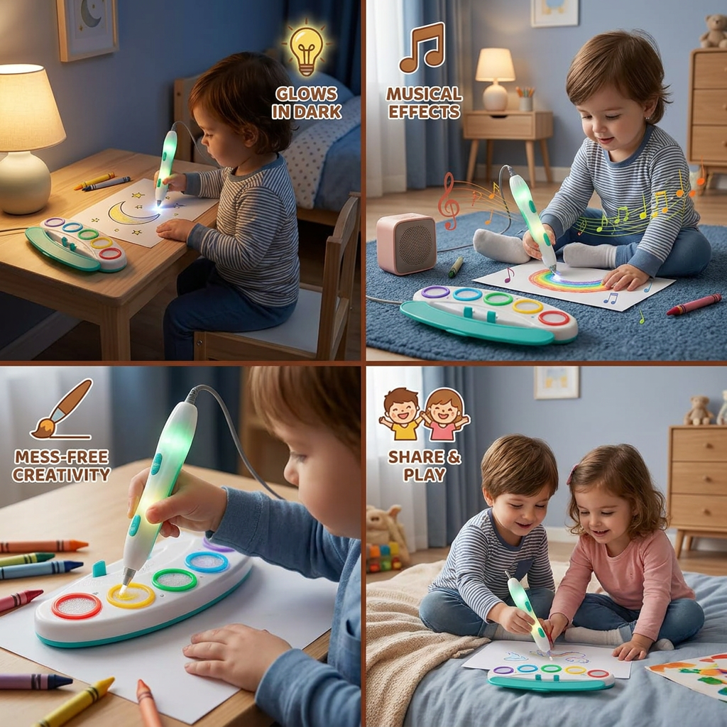 Magic Light Drawing Pen for Kids – Creative LED Art Toy with Music & Glow Effects