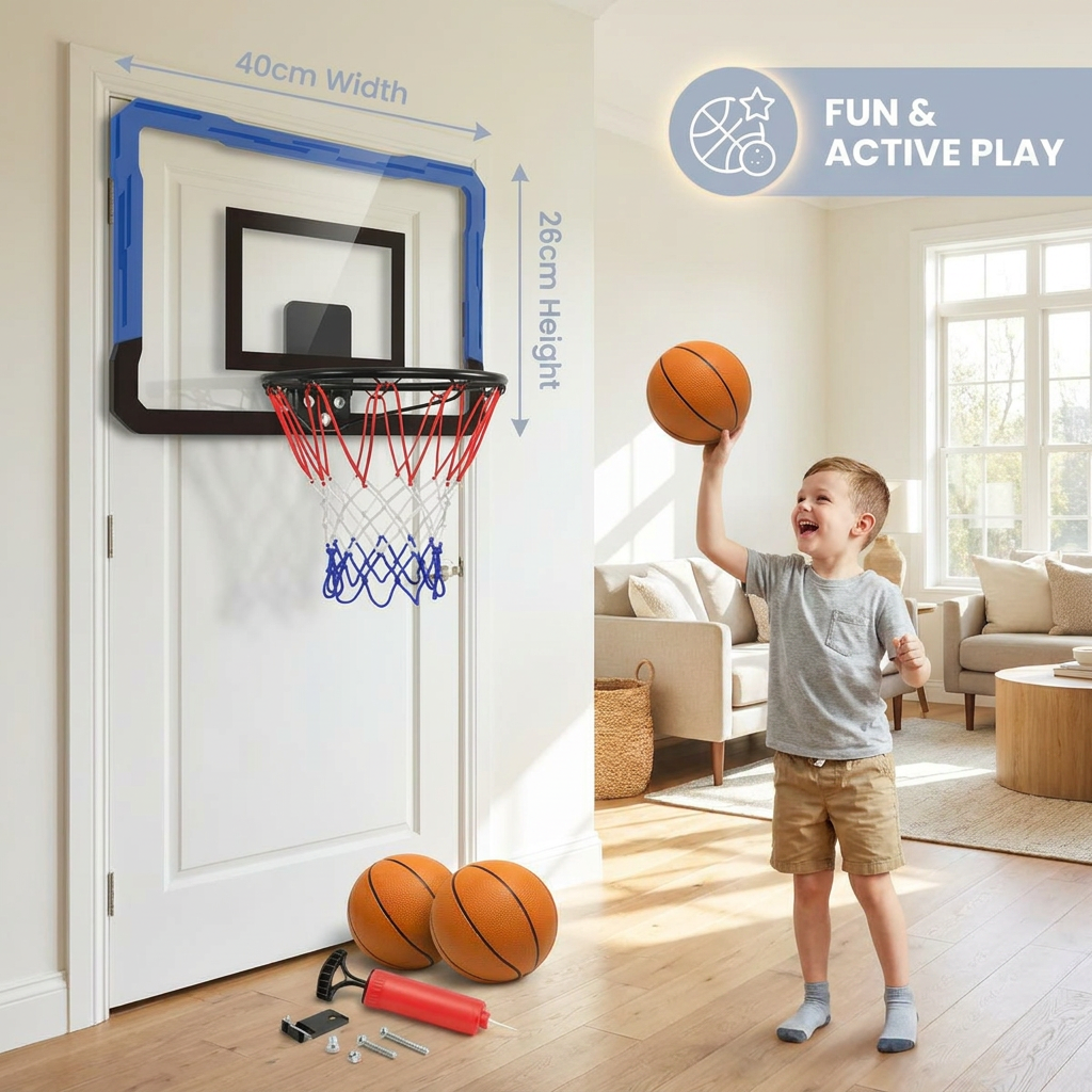 Mini Basketball Hoop for Kids – Wall & Door Mount Set