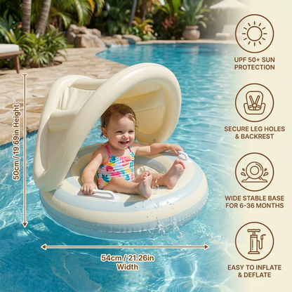 Inflatable Retro Lollipop Baby Swim Ring with Removable Sun Canopy – Secure Seat for 6–36 Months