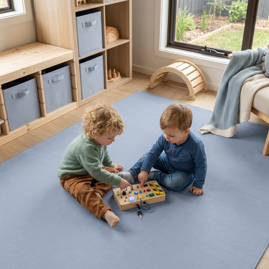 Montessori Wooden Sensory Board with Lights & Switches – Motor Skills Toy for Kids