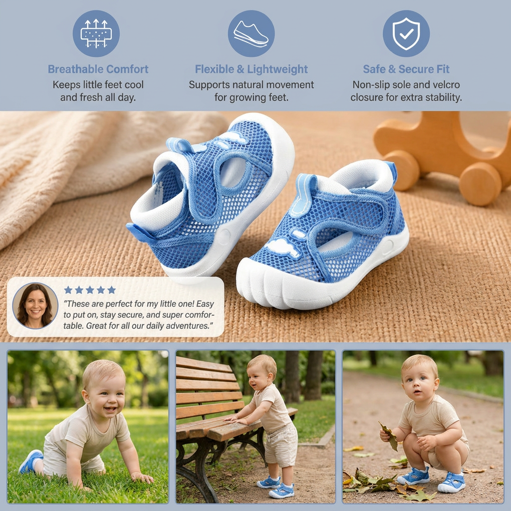 Summer Baby Sandals with Non-Slip Soles and Velcro Fastenings