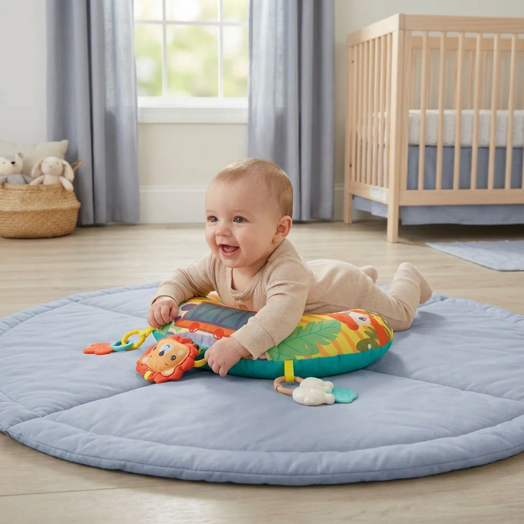 Baby Training Pillow for Tummy Time with Play Arch – Supports Sensory Development & Early Growth
