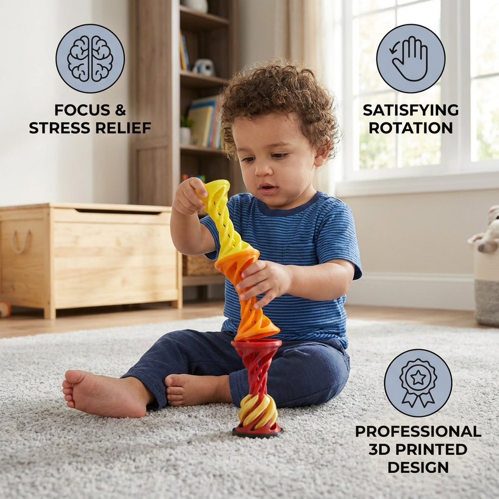 3D Printed Spiral Fidget Toy – Satisfying Rotating Desk Toy for Stress Relief & Focus