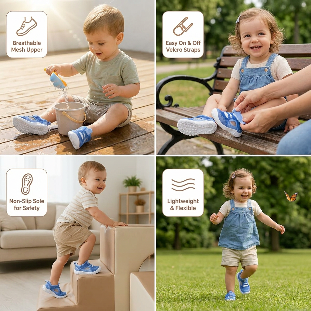 Summer Baby Sandals with Non-Slip Soles and Velcro Fastenings
