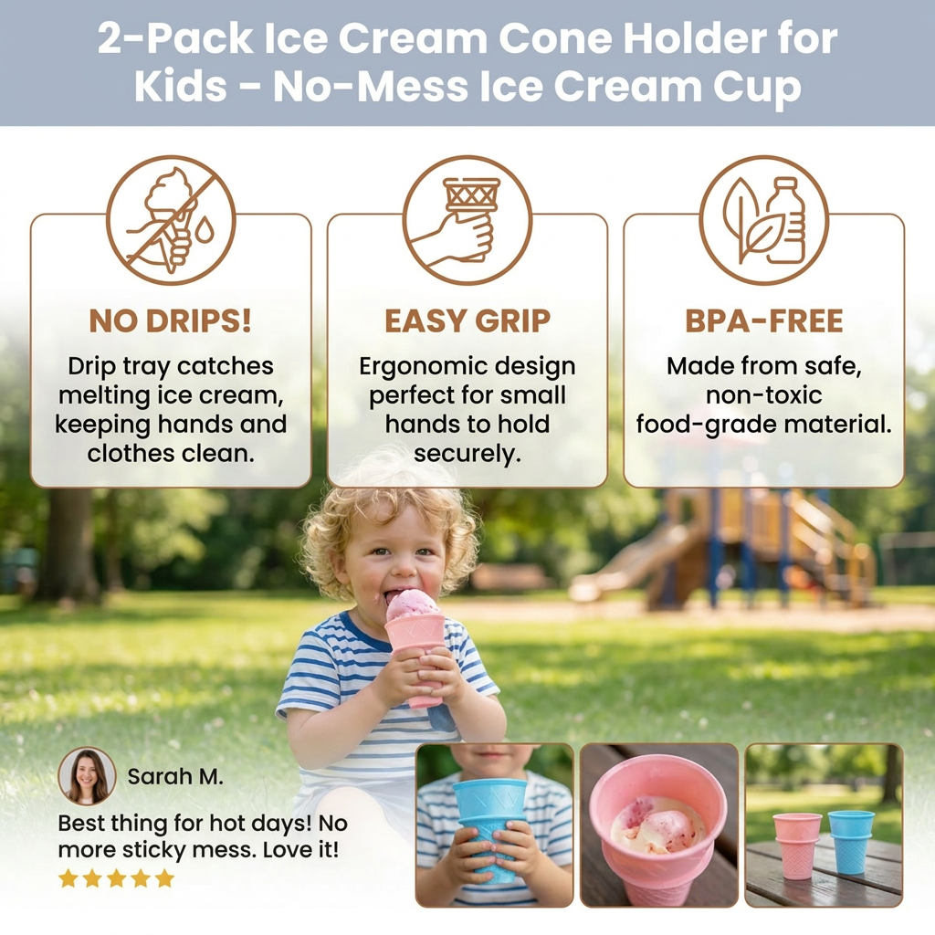 2-Pack Ice Cream Cone Holder for Kids – No-Mess Ice Cream Cup