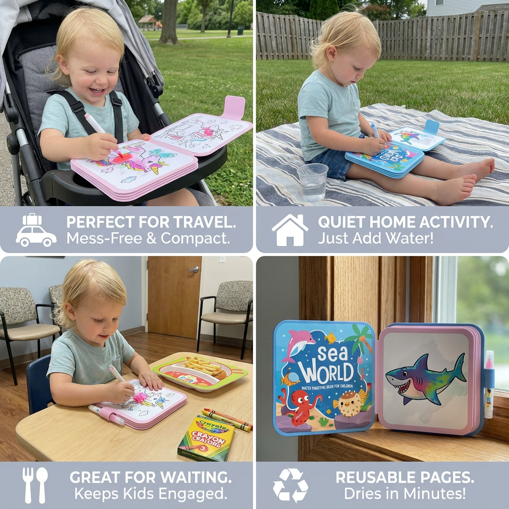 Magic Water Drawing Book – Reusable Mess-Free Colouring Fun