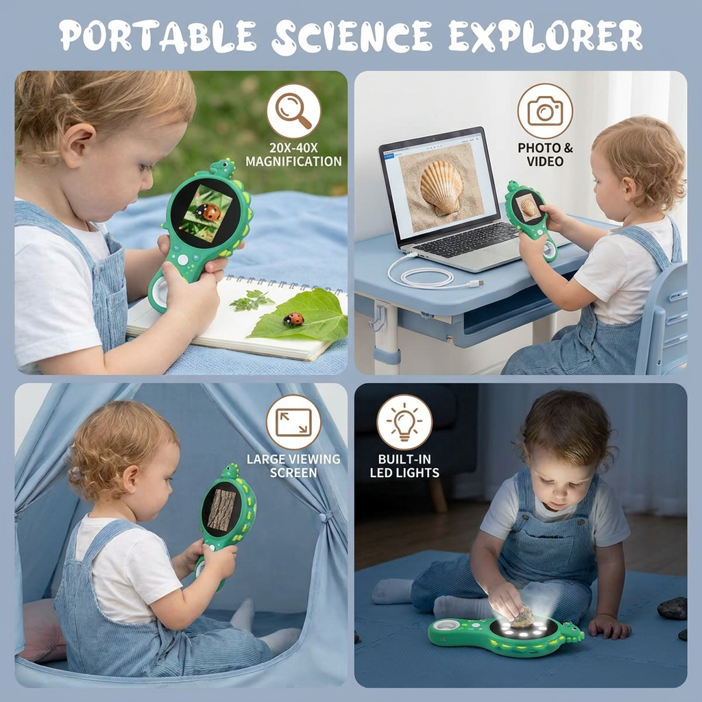 Kids Digital Video Microscope with Screen – Portable Science Explorer for Little Investigators