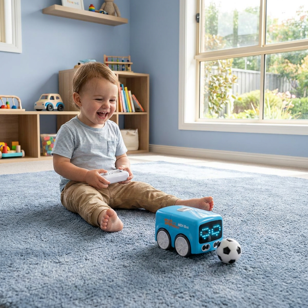 Smart RC Mini Bus Toy – Gesture Control Light-Up Cartoon Car for Kids