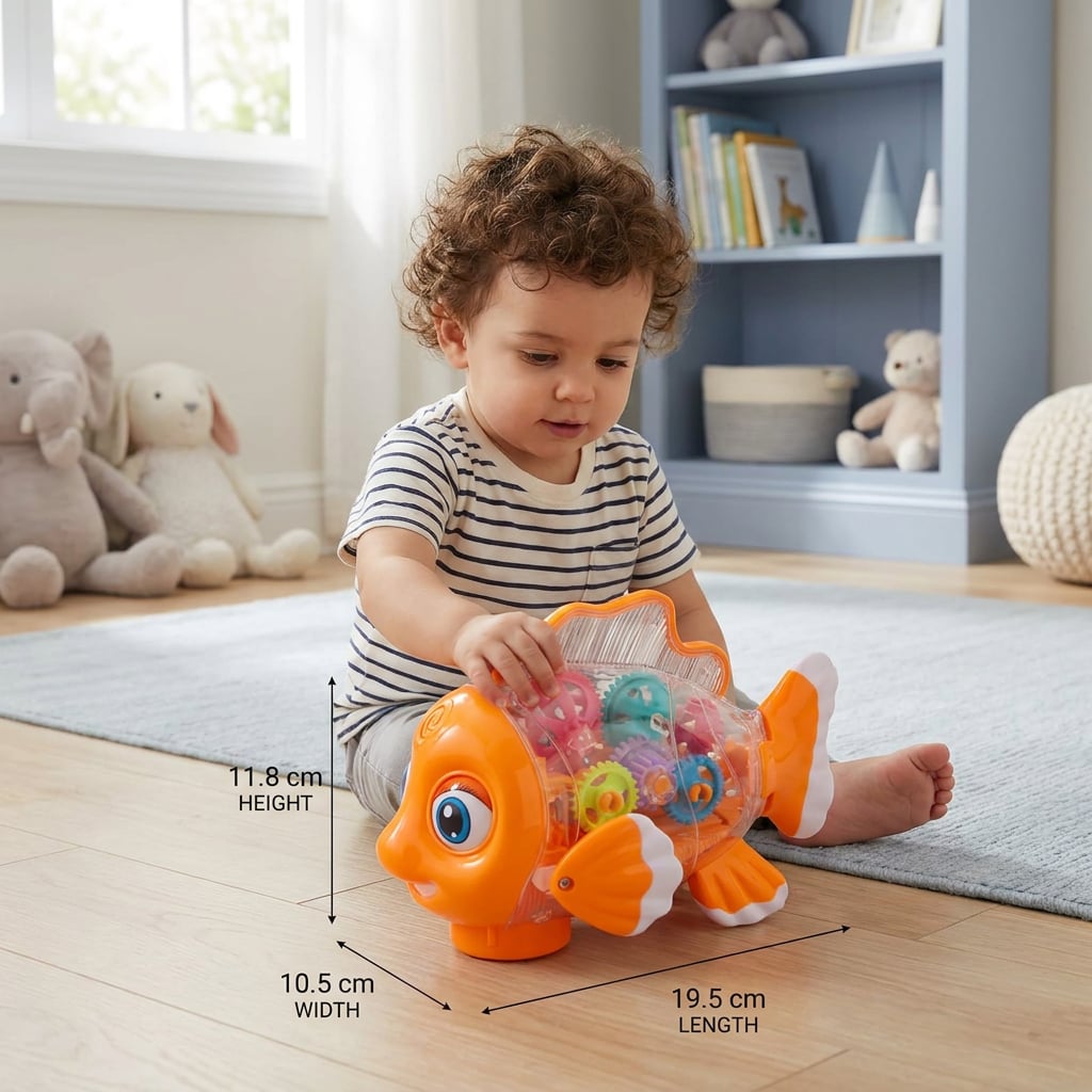 Light-Up Gear Fish Toy for Kids – Transparent Moving Gears with Music & Motion