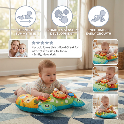 Baby Training Pillow for Tummy Time with Play Arch – Supports Sensory Development & Early Growth