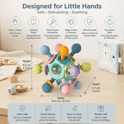Sensory Baby Grasp Ball with Silicone Teething Aid and Rattle