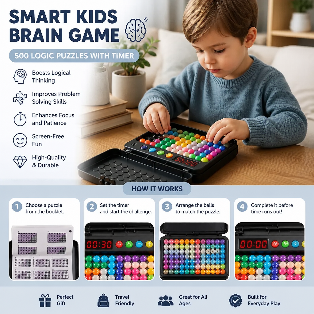 Smart Kids Brain Game – 500 Logic Puzzles with Timer