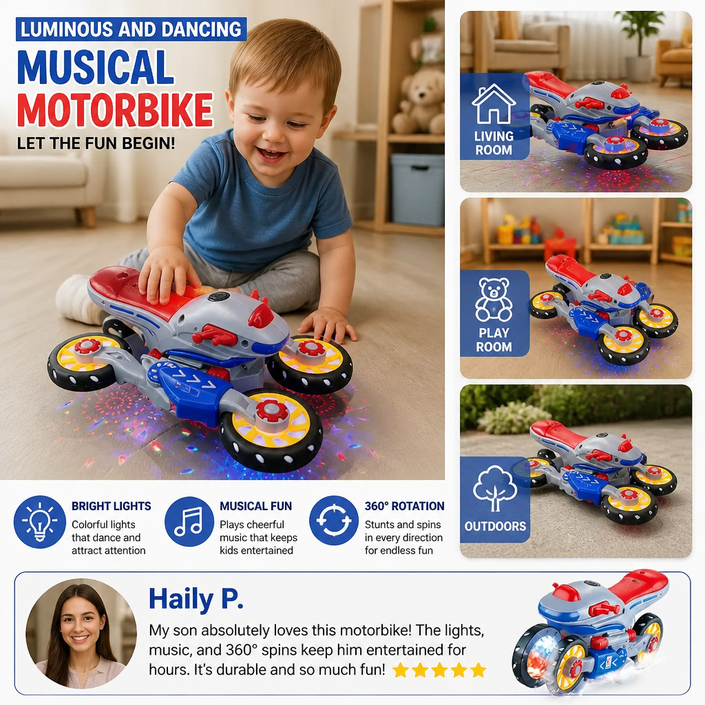 Luminous and dancing musical motorbike