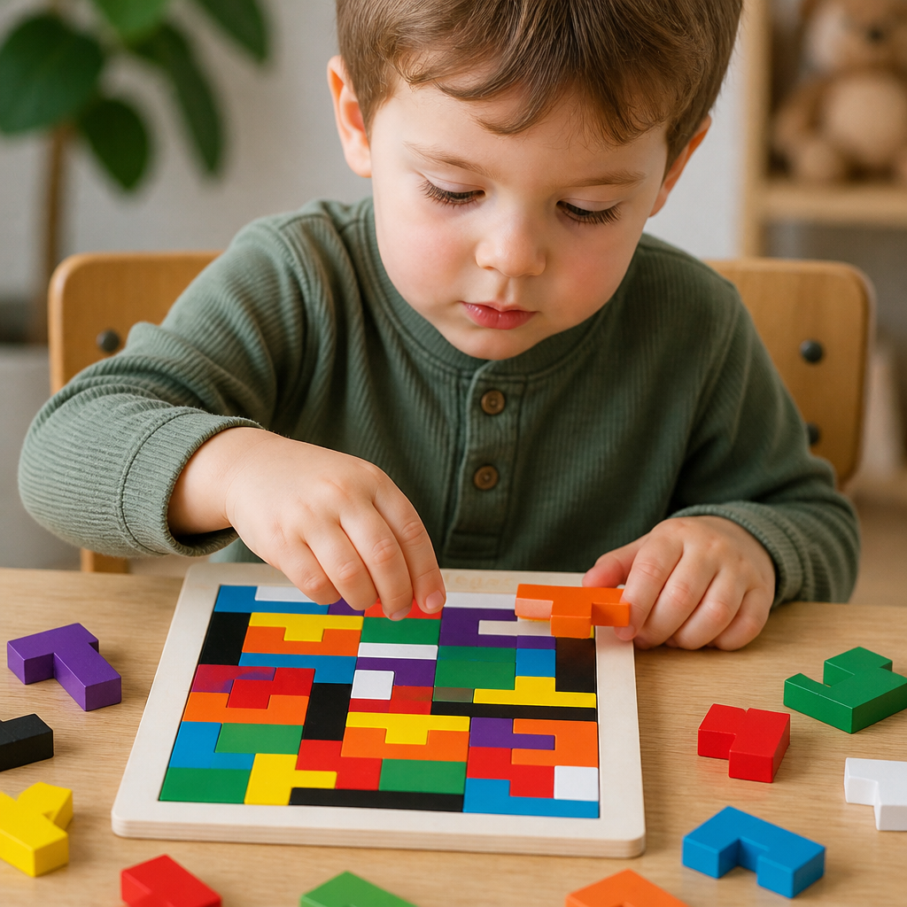 Educational Wooden Tangram Puzzle – Colourful Montessori Learning Toy for Kids