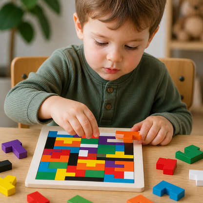 Educational Wooden Tangram Puzzle – Colourful Montessori Learning Toy for Kids