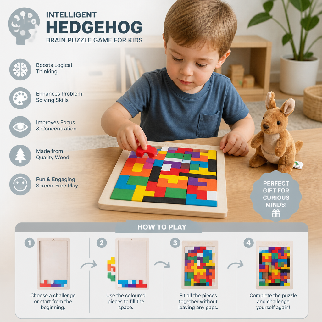 Educational Wooden Tangram Puzzle – Colourful Montessori Learning Toy for Kids