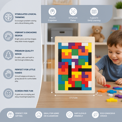 Educational Wooden Tangram Puzzle – Colourful Montessori Learning Toy for Kids