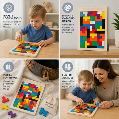 Educational Wooden Tangram Puzzle – Colourful Montessori Learning Toy for Kids