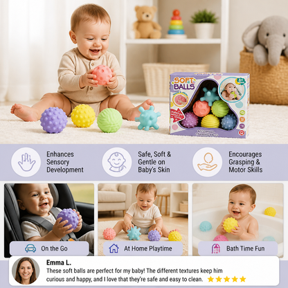 6-Piece Sensory Ball Set – Soft Textured Touch & Massage Balls for Babies & Kids