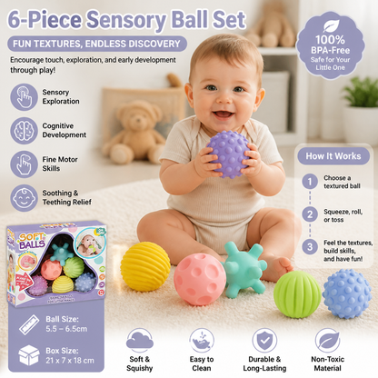 6-Piece Sensory Ball Set – Soft Textured Touch & Massage Balls for Babies & Kids