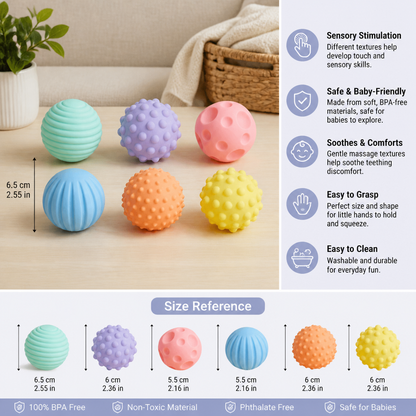 6-Piece Sensory Ball Set – Soft Textured Touch & Massage Balls for Babies & Kids