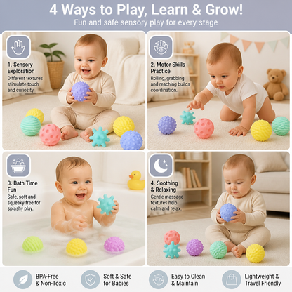 6-Piece Sensory Ball Set – Soft Textured Touch & Massage Balls for Babies & Kids