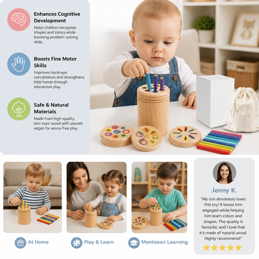 Montessori Wooden Colour & Shape Sorting Toy – Fine Motor Skills Learning Puzzle