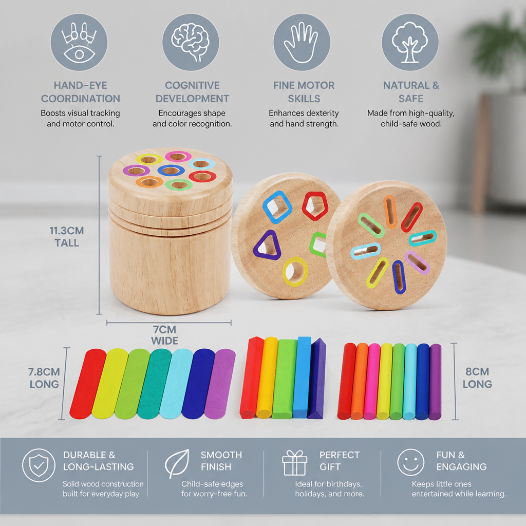 Montessori Wooden Colour & Shape Sorting Toy – Fine Motor Skills Learning Puzzle
