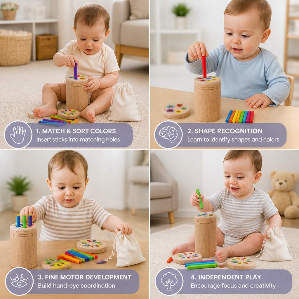 Montessori Wooden Colour & Shape Sorting Toy – Fine Motor Skills Learning Puzzle