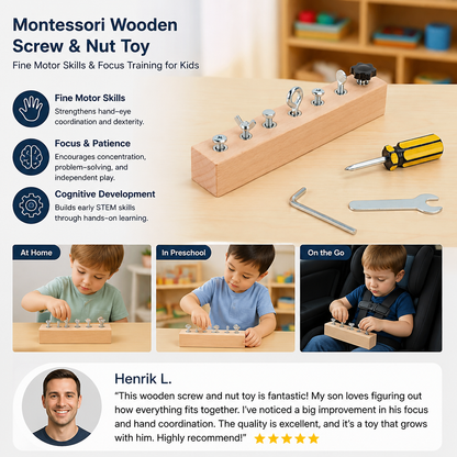 Montessori Wooden Screw & Nut Toy – Fine Motor Skills & Focus Training for Kids