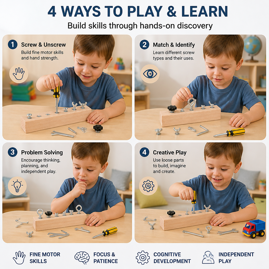 Montessori Wooden Screw & Nut Toy – Fine Motor Skills & Focus Training for Kids