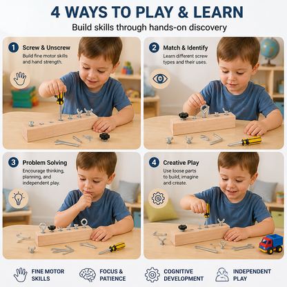 Montessori Wooden Screw & Nut Toy – Fine Motor Skills & Focus Training for Kids