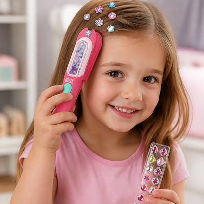 Kids Hair Gem Styling Kit – Hair Gem Stamper with Reusable Sparkling Gems