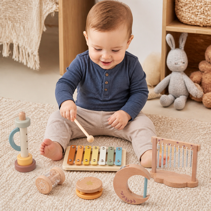6-Piece Wooden Baby Musical Instrument Set – Sensory Sound & Music Toy