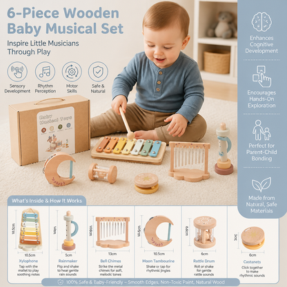 6-Piece Wooden Baby Musical Instrument Set – Sensory Sound & Music Toy