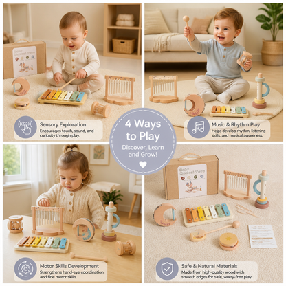 6-Piece Wooden Baby Musical Instrument Set – Sensory Sound & Music Toy