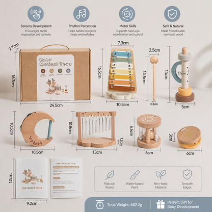 6-Piece Wooden Baby Musical Instrument Set – Sensory Sound & Music Toy