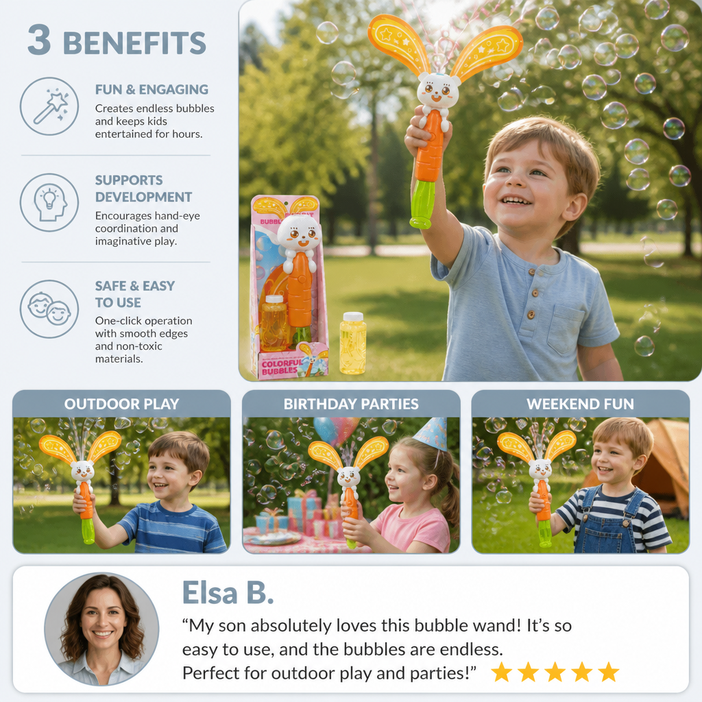 Light-Up Winged Bunny Bubble Maker – Kids Electric Bubble Wand