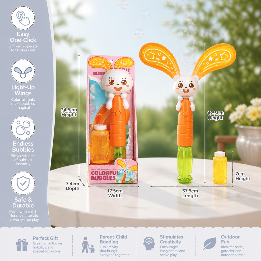 Light-Up Winged Bunny Bubble Maker – Kids Electric Bubble Wand