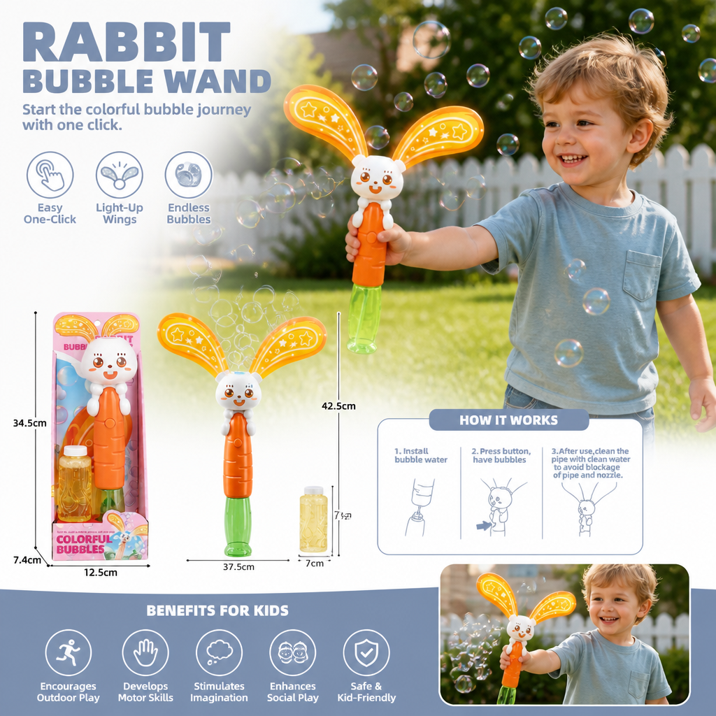 Light-Up Winged Bunny Bubble Maker – Kids Electric Bubble Wand