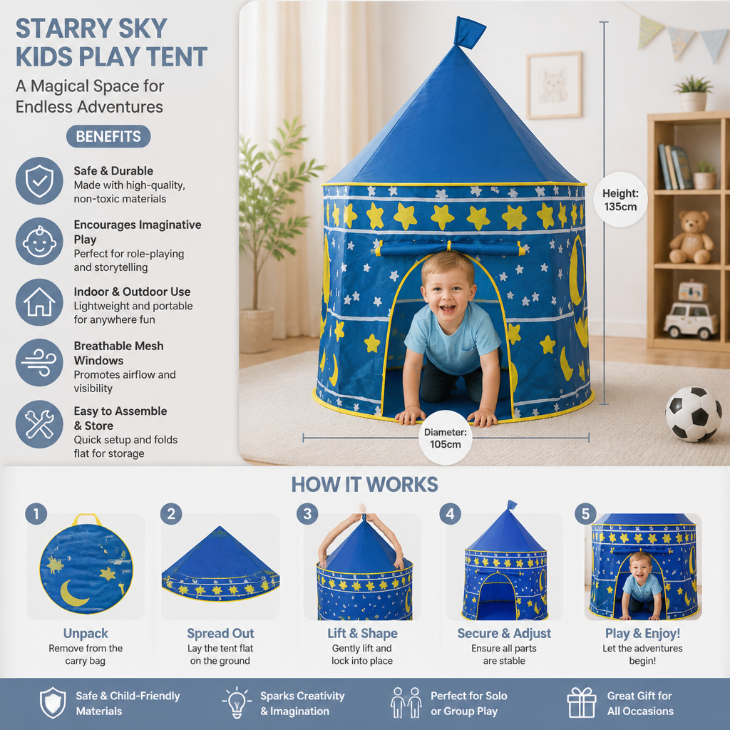 Starry Sky Kids Play Tent – Magical Castle for Little Adventurers (Indoor & Outdoor)