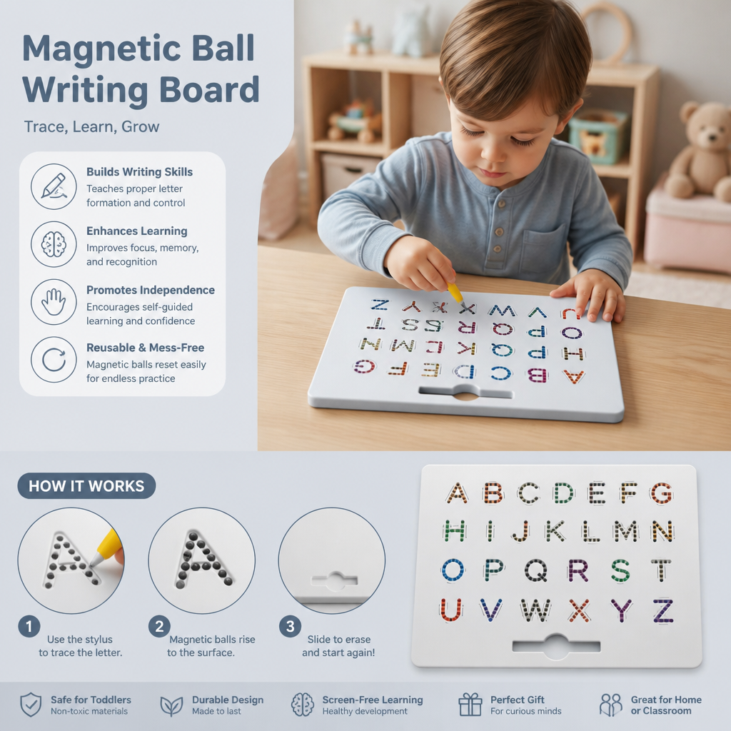Educational magnetic ball writing board